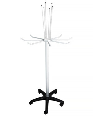 8 Peg Spyder Apron Rack and Glove Holder with Front Angle with Black Casters