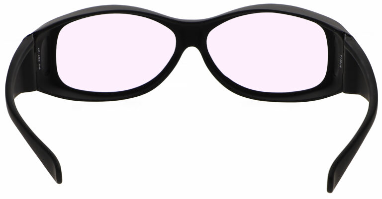 Model 33 Radiation Glasses and Laser Safety Glasses in Black with Pink Lenses, Rear Angle