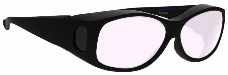 Model 33 Radiation Glasses and Laser Safety Glasses in Black with Pink Lenses, Side Right Angle