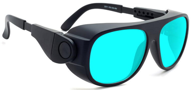 Model 66 Radiation and Laser Safety Glasses in Black with Blue Lenses, Side Right Angle