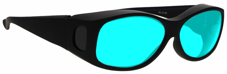 Side Right Angle of Radiation/Laser (Multiwave YAG, Alexandrite Diode) Combination Protective Eyewear in Black with Blue Lenses