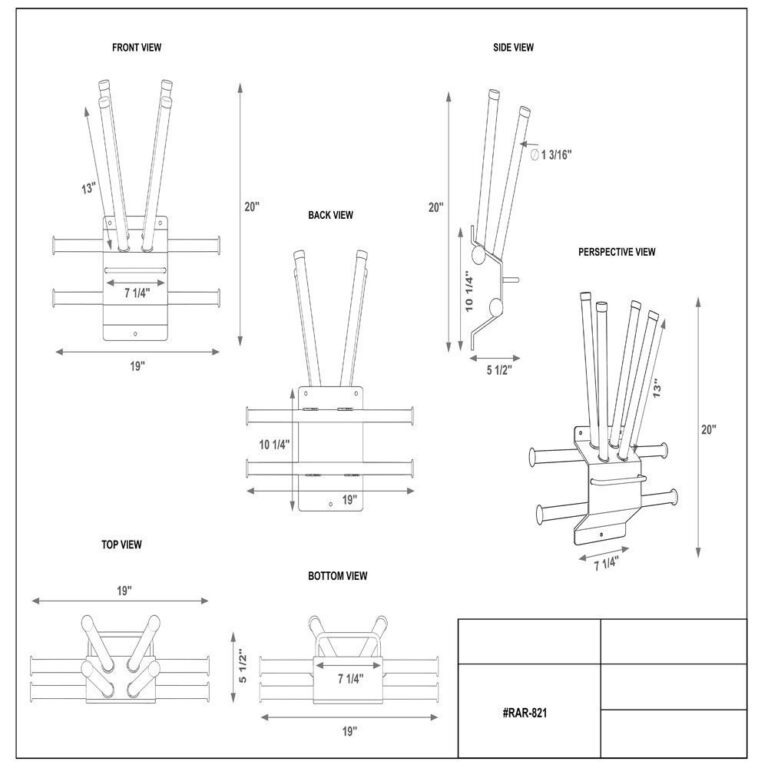 WALL MOUNTED STEEL MULTI APRON AND GLOVE RACK Dimension Sheet