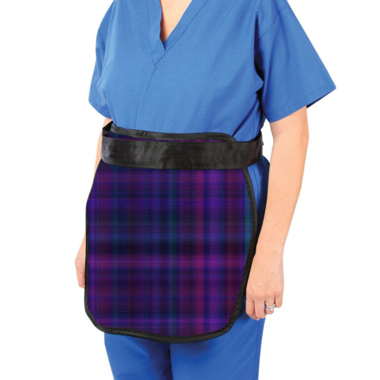 Maternity Panel Lead Apron. Purple Plaid